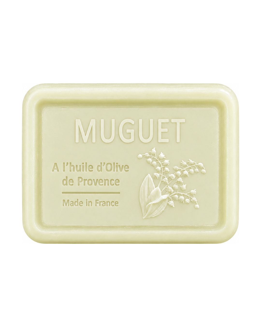 Savon à l’huile d’olive de Provence 120 g, au parfum de Muguet, signé Esprit Provence et enrichi en huile d’amande douce ainsi qu’en beurre de karité bio.