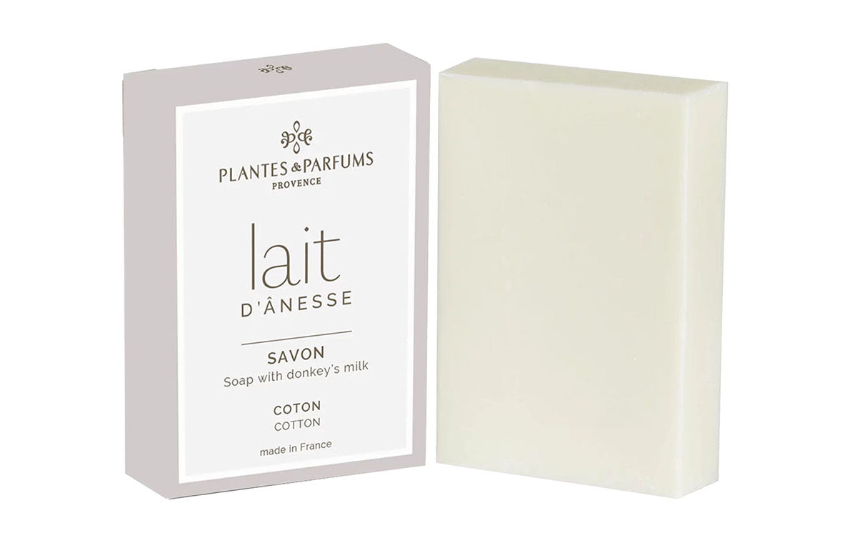 Savon enrichi au lait d’ânesse parfum “Coton” 100g