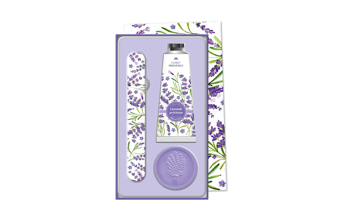 Coffret crème mains & lime à onglet & Savon 25 g - Lavande précieuse