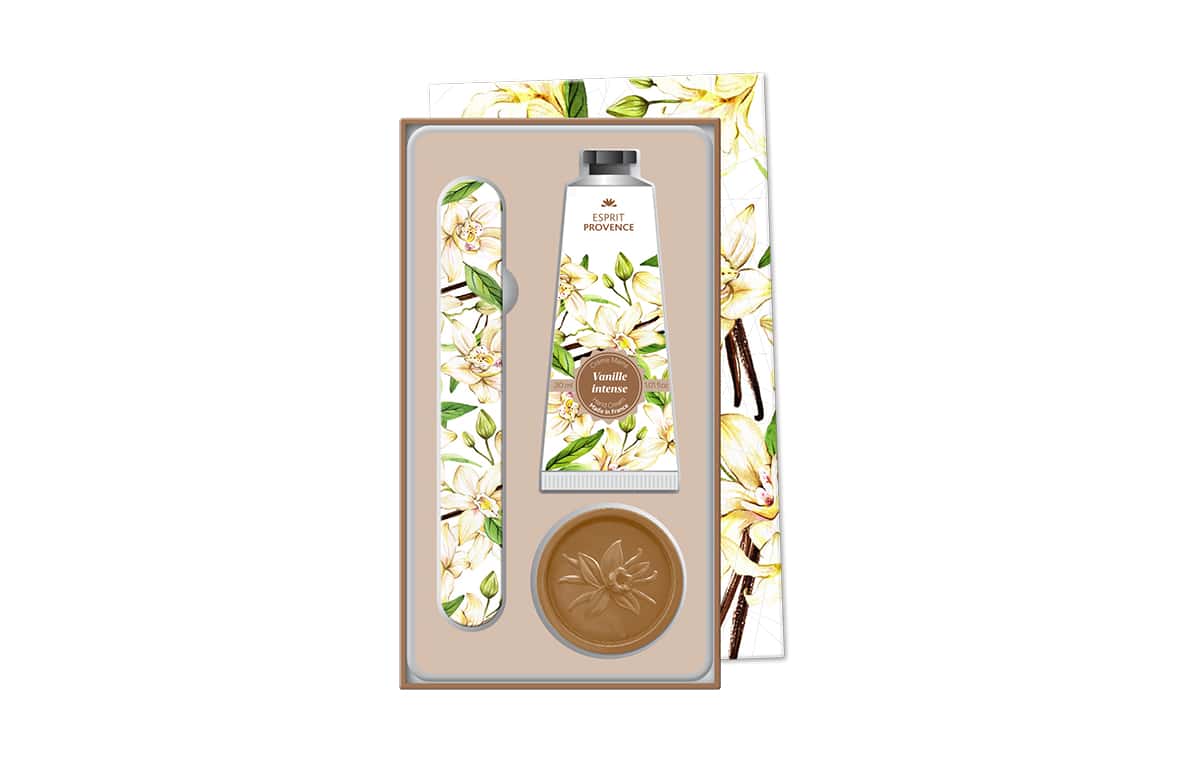 Coffret crème mains & lime à onglet & Savon 25 g - Vanille intense