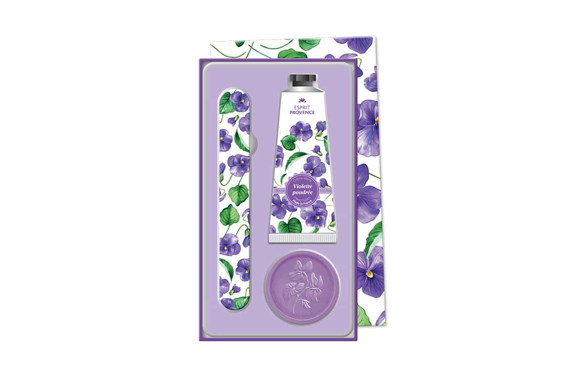 Coffret crème mains & lime à onglet & Savon 25 g - Violette poudrée