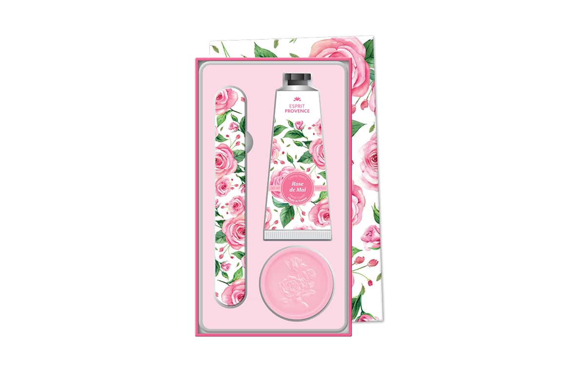 Coffret crème mains & lime à onglet & Savon 25 g - Rose de Mai