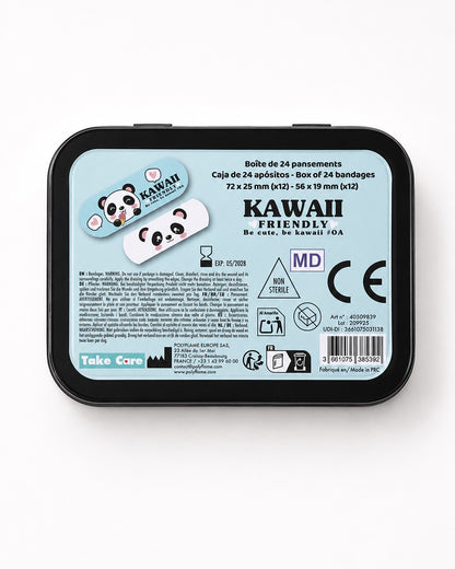 Vue arrière de la boîte affichant l'étiquette descriptive avec le code-barres, la date d'expiration, les dimensions et les consignes de sécurité.