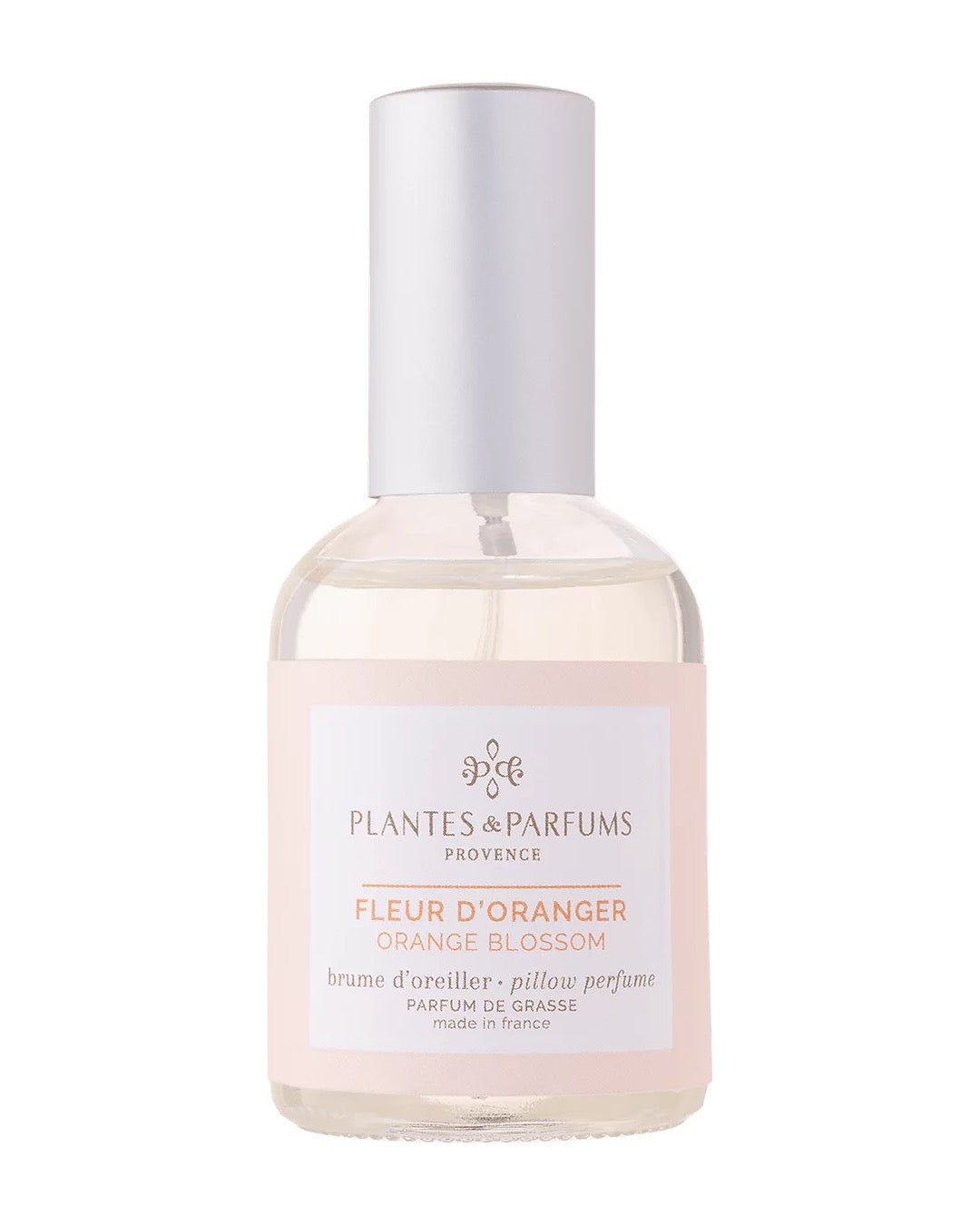 Brume d’oreiller 50 ml, fragrance  Mon bel oranger de Plantes & Parfums. Contenant en verre.