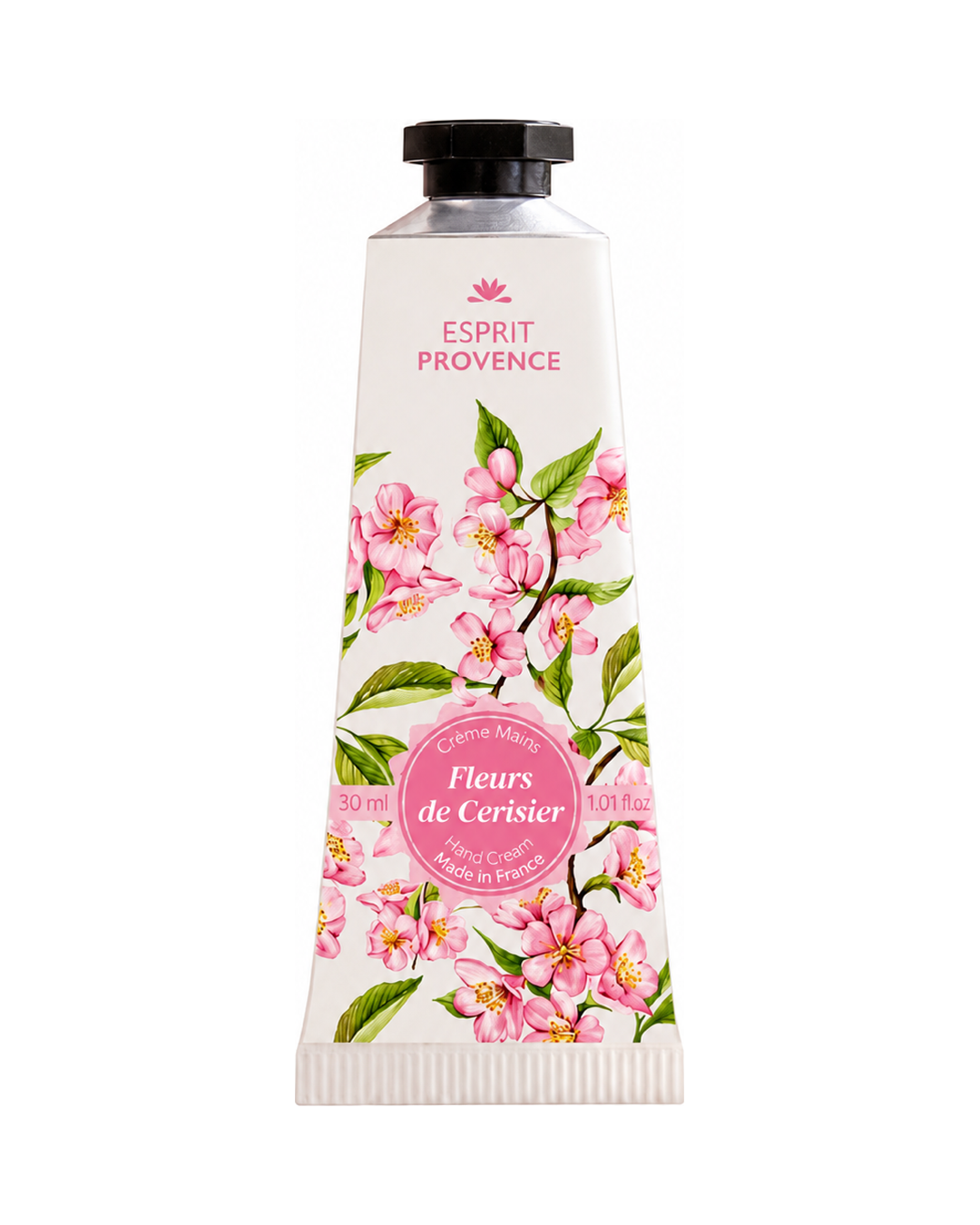 Crème mains à l'huile d’Amande douce de Provence 30 ml, au parfum de Fleurs de Cerisier, signé Esprit Provence. Enrichi en beurre de karité, en allantoïne et en jus d’aloe vera BIO.