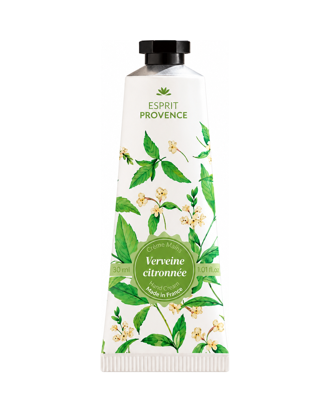 Crème mains à l'huile d’Amande douce de Provence 30 ml, au parfum de Verveine citronnée, signé Esprit Provence. Enrichi en beurre de karité, en allantoïne et en jus d’aloe vera BIO.