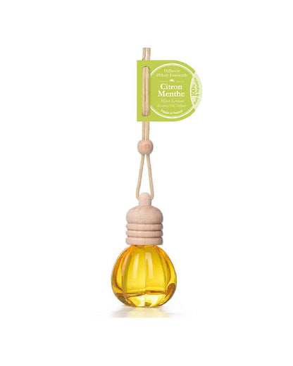 Diffuseur d’huile essentielle à suspendre 12 ml au Citron et Menthe. Signé Esprit Provence. Fond blanc.