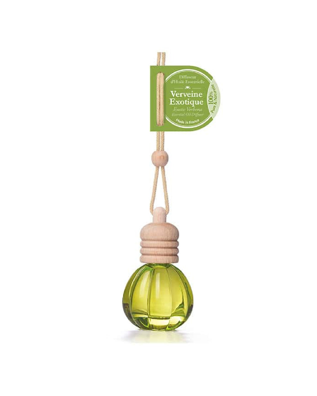 Diffuseur d’huile essentielle à suspendre 12 ml à la Verveine. Signé Esprit Provence. Fond blanc.