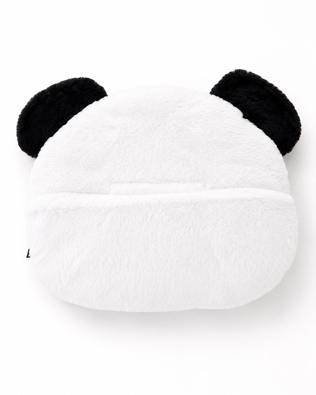 Vue arrière du toutou panda montrant la fente de rangement intégrée fermée pour y glisser un pyjama ou la bouillotte.