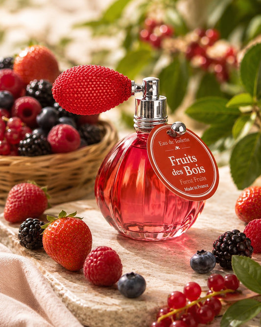 Eau de toilette de 12 ml au parfum de Fruits des bois, signée Esprit Provence. Son flacon en verre, rétro et cannelé, est doté d’un vaporisateur à poire vintage. Dans son ambiance olfactive.