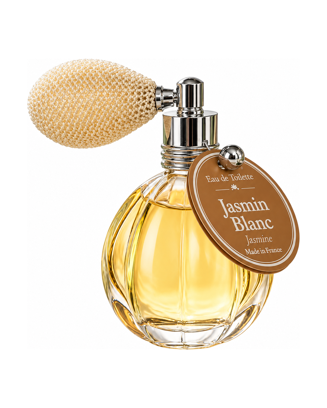 Eau de toilette de 12 ml au parfum de Jasmin Blanc, signée Esprit Provence. Son flacon en verre, rétro et cannelé, est doté d’un vaporisateur à poire vintage.