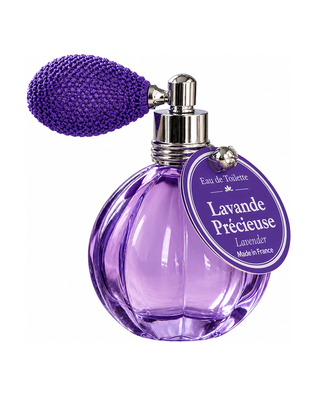 Eau de toilette de 12 ml au parfum de Lavande Précieuse, signée Esprit Provence. Son flacon en verre, rétro et cannelé, est doté d’un vaporisateur à poire vintage.