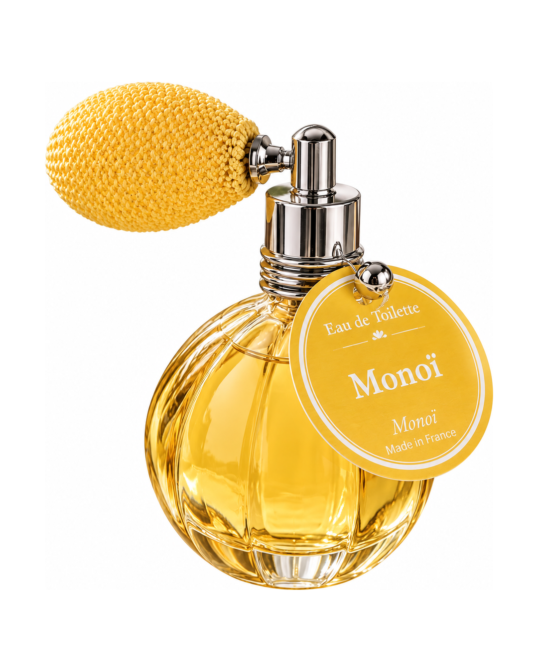 Eau de toilette de 12 ml au parfum de Monoï, signée Esprit Provence. Son flacon en verre, rétro et cannelé, est doté d’un vaporisateur à poire vintage.