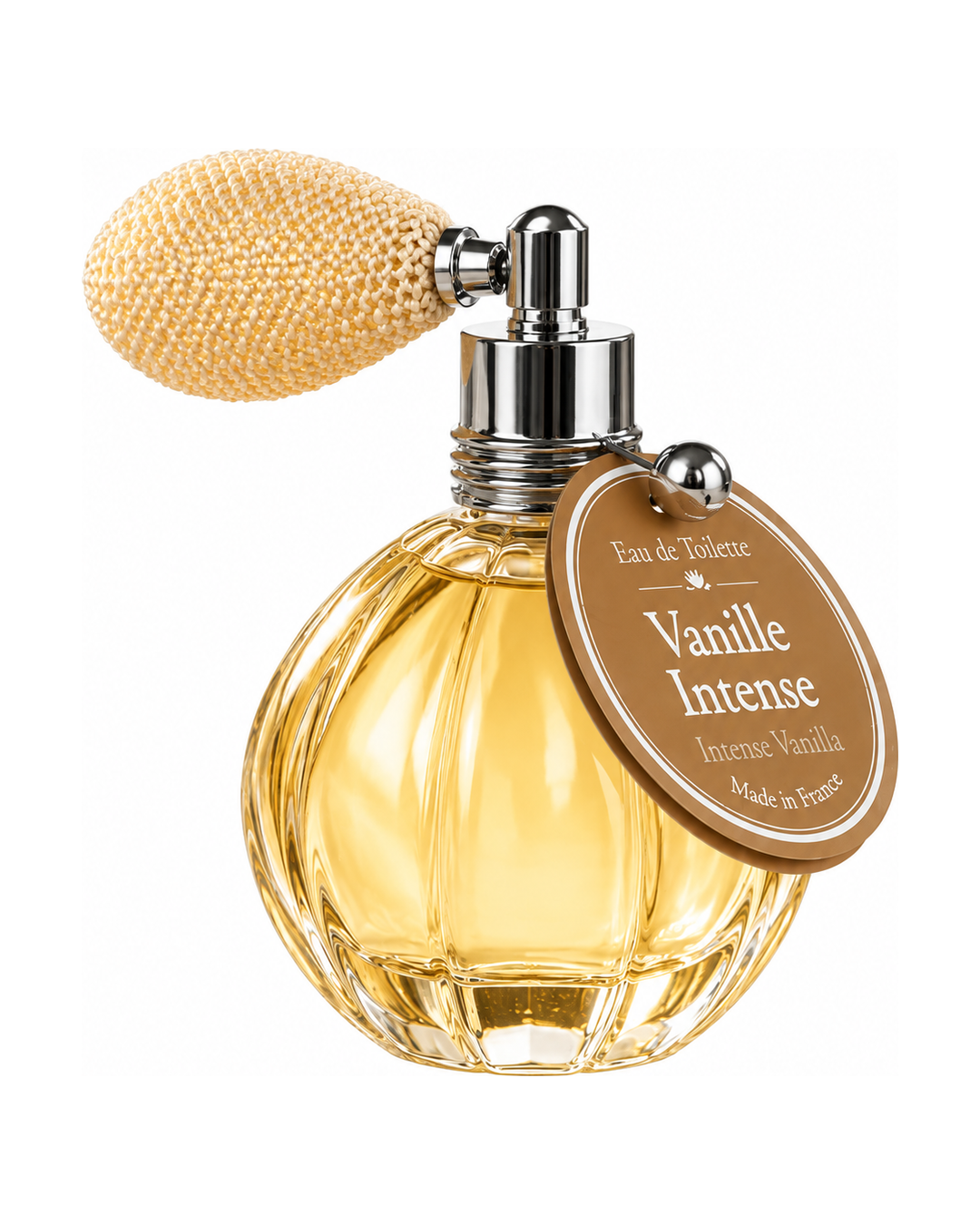 Eau de toilette de 12 ml au parfum de Vanille Intense, signée Esprit Provence. Son flacon en verre, rétro et cannelé, est doté d’un vaporisateur à poire vintage.