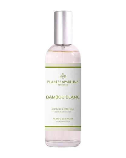 Parfum d’intérieur vaporisateur 100 ml, fragrance Bambou blanc de Plantes & Parfums. Contenant en verre.