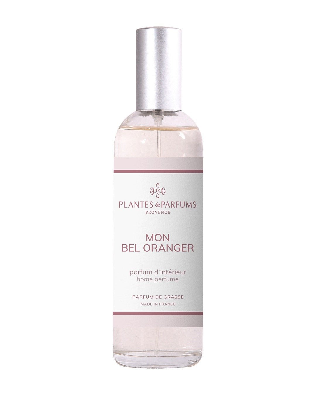 Parfum d’intérieur vaporisateur 100 ml, fragrance Mon bel oranger de Plantes & Parfums. Contenant en verre.