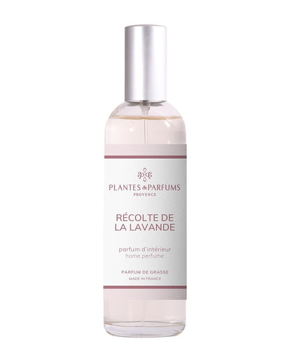Parfum d’intérieur vaporisateur 100 ml, fragrance Récolte de lavande de Plantes & Parfums. Contenant en verre.
