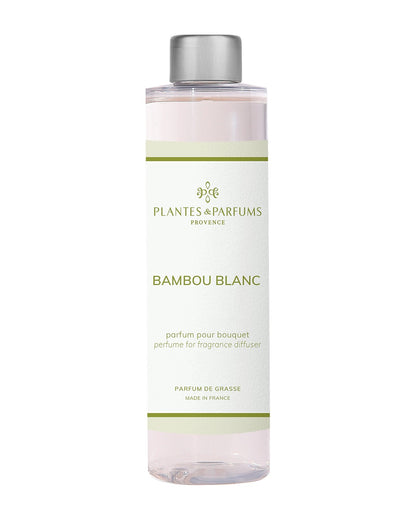 Recharge pour bouquet parfumé 200 ml, fragrance Bambou blanc de Plantes et Parfums. Boutique Style So Chic.