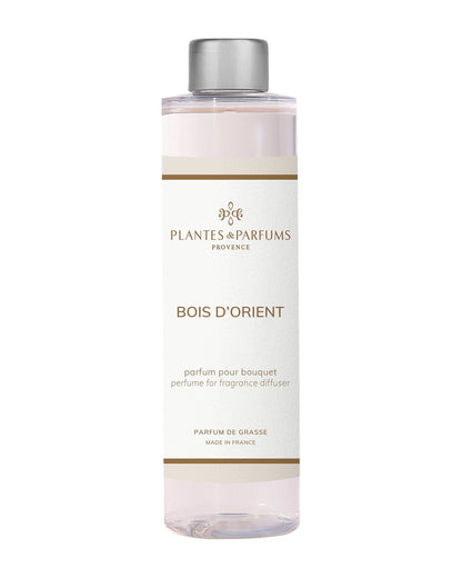 Recharge pour bouquet parfumé 200 ml, fragrance Bois d’Orient de Plantes et Parfums. Boutique Style So Chic.