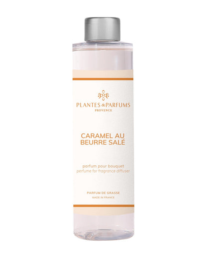 Recharge pour bouquet parfumé 200 ml, fragrance Caramel beurre salé de Plantes et Parfums. Boutique Style So Chic.