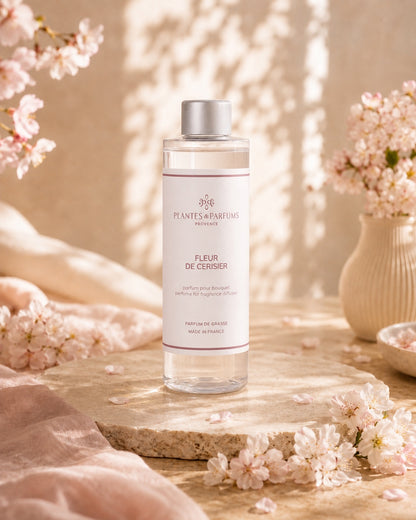 Recharge pour bouquet parfumé 200 ml, fragrance Fleur de cerisier de Plantes et Parfums. Ambiance floral. Livraison partout au Canada.
