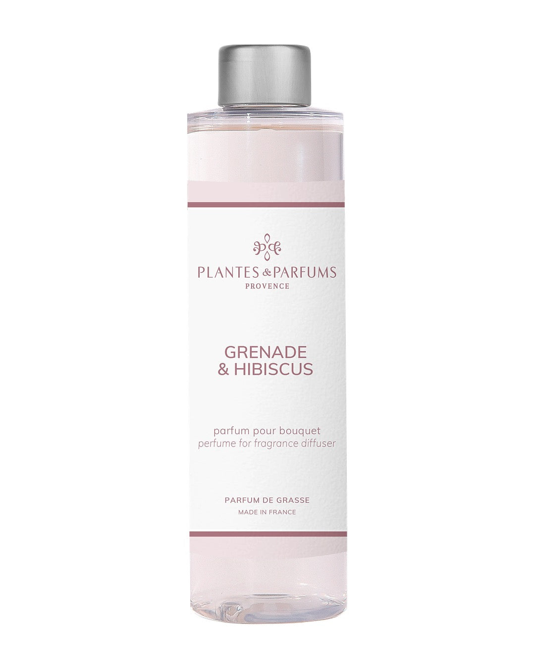 Recharge pour bouquet parfumé 200 ml, fragrance Grenade & hibiscus de Plantes et Parfums. Boutique Style So Chic.
