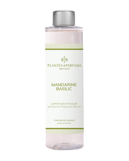 Recharge pour bouquet parfumé 200 ml, fragrance Mandarine Basilic de Plantes et Parfums. Boutique Style So Chic.