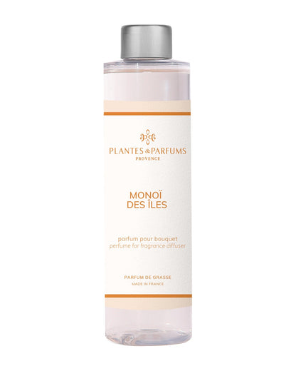 Recharge pour bouquet parfumé 200 ml, fragrance Monoï des îles de Plantes et Parfums. Boutique Style So Chic.