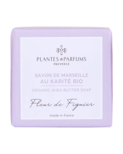 Savon de Marseille au beurre de karité BIO 100 g, fragrance Fleur de figuier. Plantes & Parfums. Emballage papier.