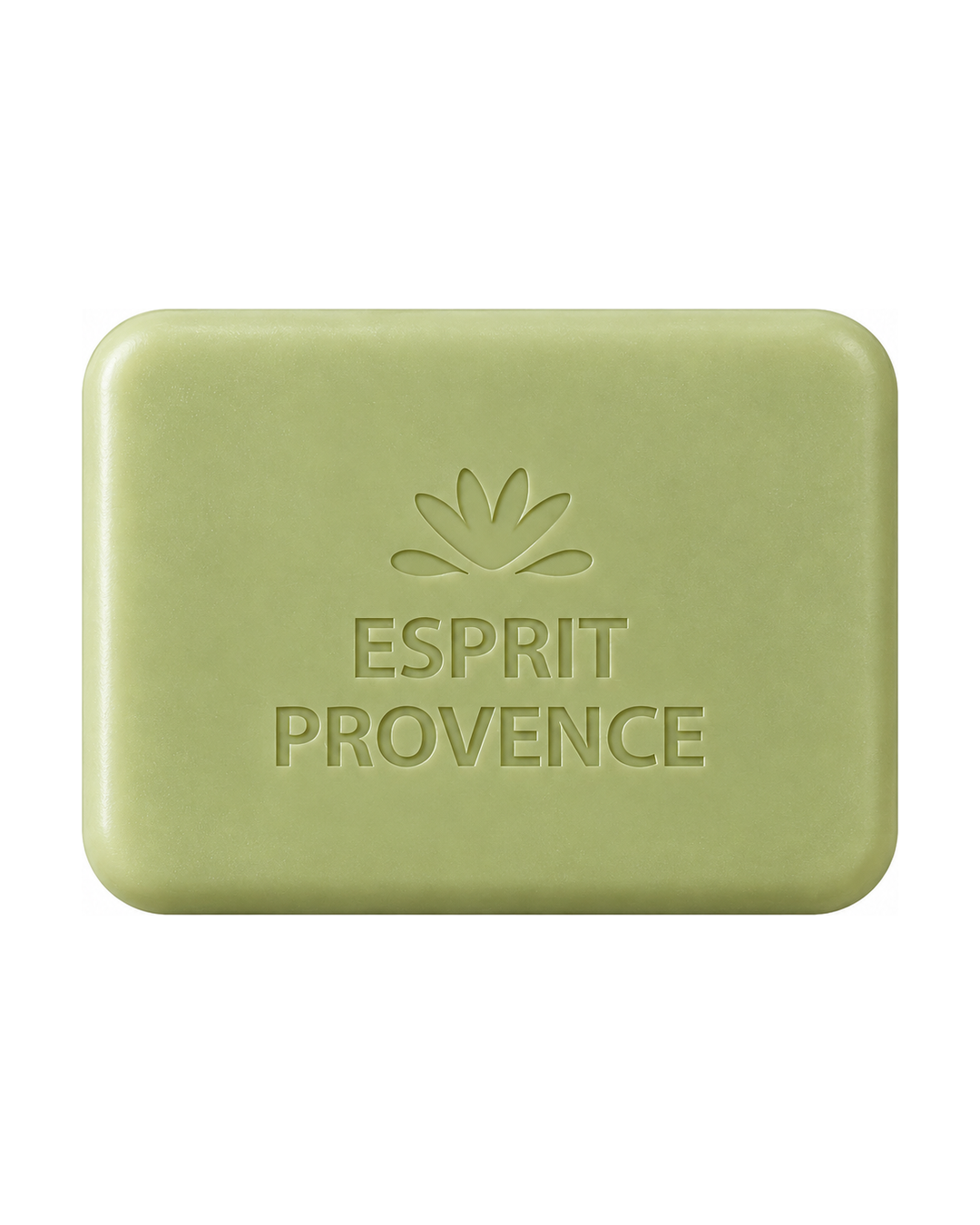 Savon en barre aux Fleurs d’Olivier 140 g, enrichi en beurre de karité bio. Signé Esprit Provence. Fond blanc.