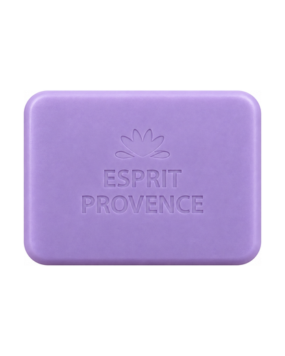 Savon à l’huile d’Amande douce de Provence 140 g, au parfum de Lavande précieuse, signé Esprit Provence et enrichi en beurre de karité BIO. Sans son emballage.