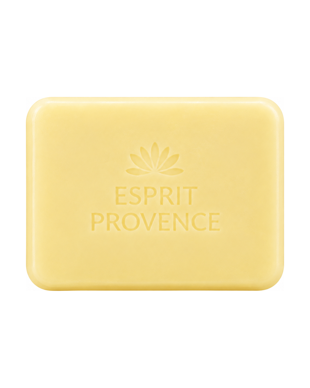 Savon à l’huile d’Amande douce de Provence 140 g, au parfum de Monoï, signé Esprit Provence et enrichi en beurre de karité BIO. Sans son emballage.