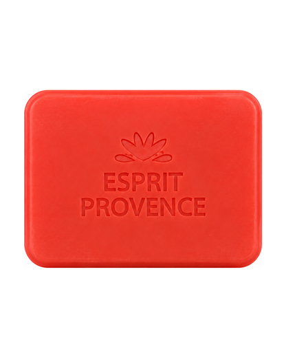 Savon à l’huile d’Amande douce de Provence 140 g, au parfum de Coquelicot sauvage, signé Esprit Provence et enrichi en beurre de karité BIO. Sans son emballage.