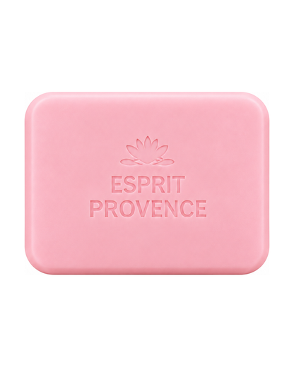 Savon à l’huile d’Amande douce de Provence 140 g, au parfum deRose de Mai, signé Esprit Provence et enrichi en beurre de karité BIO. Sans son emballage.
