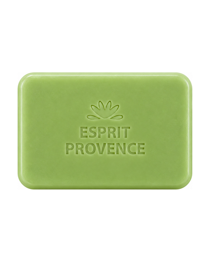 Savon à l’huile d’Amande douce de Provence 140 g, au parfum de Verveine citronnée, signé Esprit Provence et enrichi en beurre de karité BIO. Sans son emballage.
