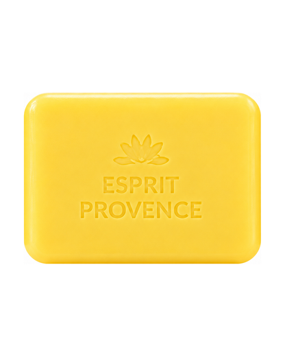 Savon à l’huile d’Amande douce de Provence 140 g, au parfum de Zeste de Citron, signé Esprit Provence et enrichi en beurre de karité BIO. Sans emballage.