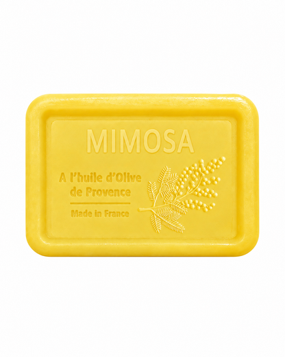 Savon à l’huile d’olive de Provence 120 g, au parfum de Mimosa, signé Esprit Provence et enrichi en huile d’amande douce ainsi qu’en beurre de karité bio.