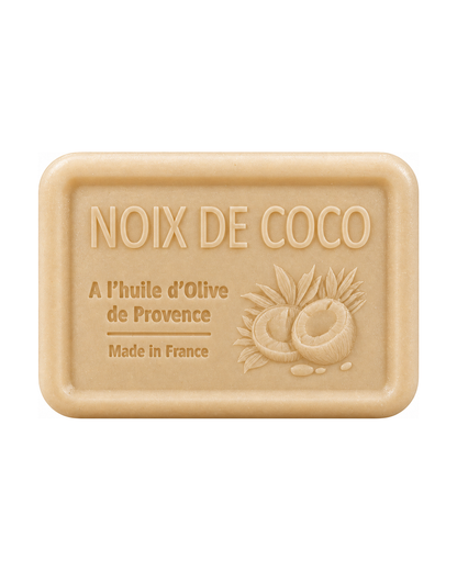 Savon à l’huile d’olive de Provence 120 g, au parfum de Noix de coco, signé Esprit Provence et enrichi en huile d’amande douce ainsi qu’en beurre de karité bio.