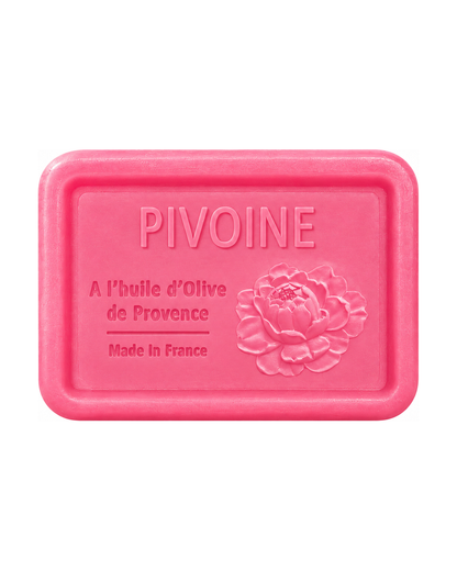 Savon à l’huile d’olive de Provence 120 g, au parfum de Pivoine, signé Esprit Provence et enrichi en huile d’amande douce ainsi qu’en beurre de karité bio.