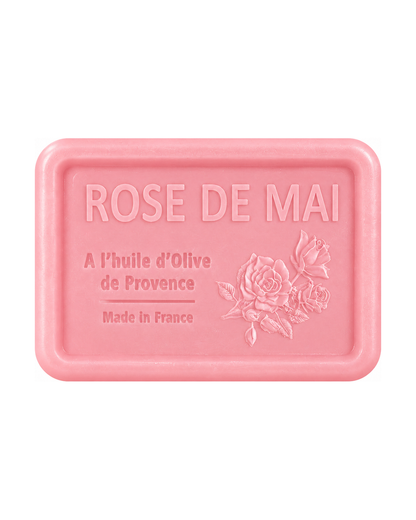 Savon à l’huile d’olive de Provence 120 g, au parfum de Rose de Mai, signé Esprit Provence et enrichi en huile d’amande douce ainsi qu’en beurre de karité bio.